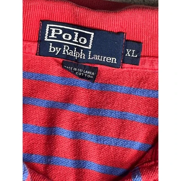 Polo Ralph Lauren Polo XL Blue Red Pony Golf Striped Logo Cotton - Picture 3 of 3